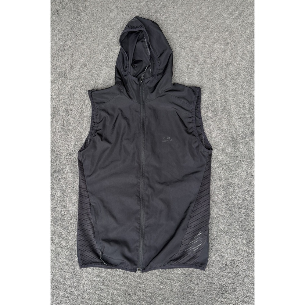 Kalenji Decathlon Mens Black Hooded Running Vest Sleeveless Windbreaker Small